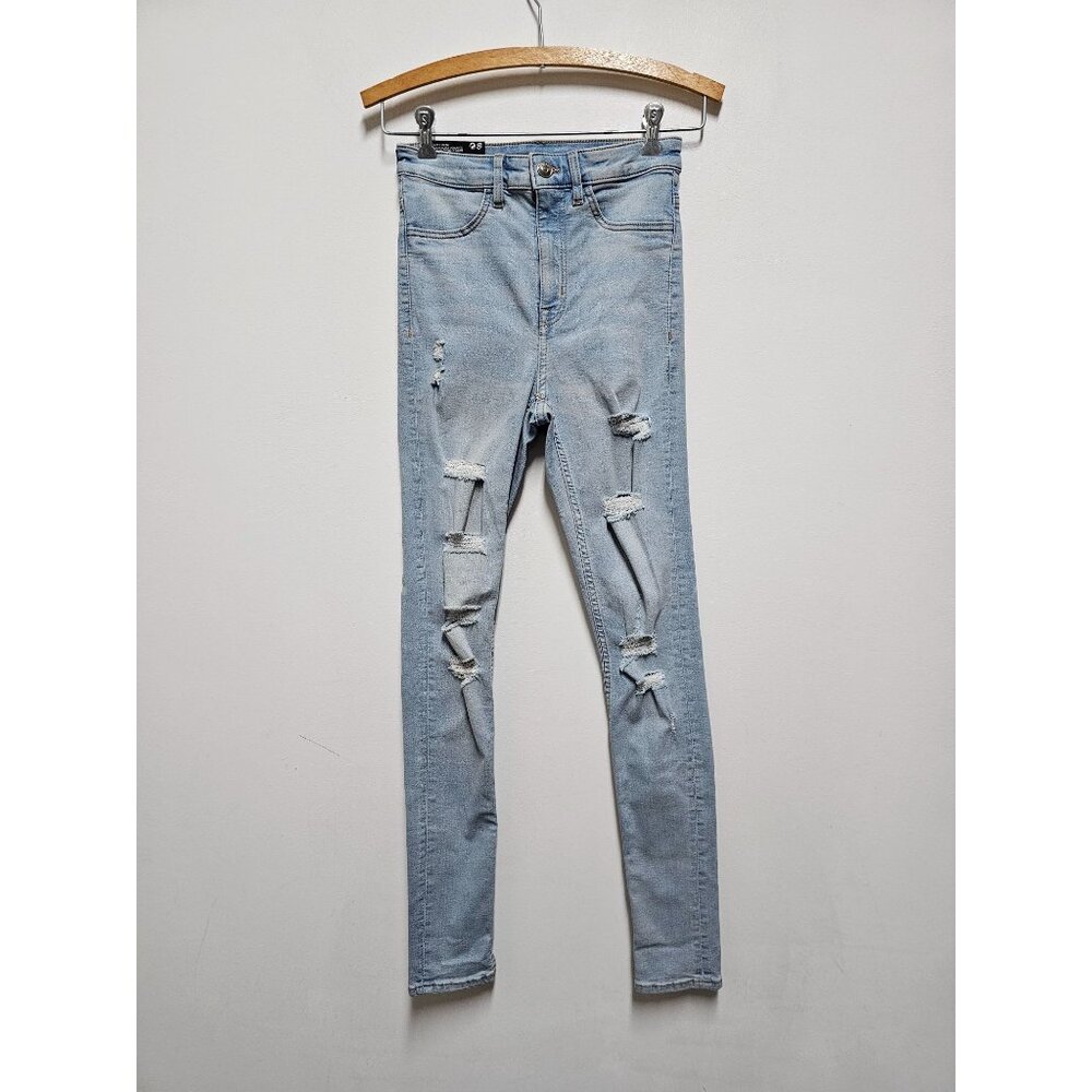 NEW Divided H&M Jeans Womens 2 Blue Denim Light Wash Cotton Blend Distressed